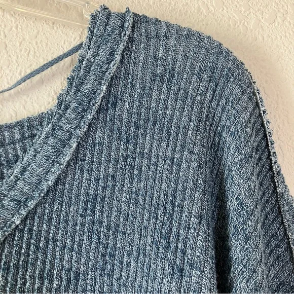 FREE PEOPLE Easy V Pullover Sweatshirt L Ribbed Oversized Slouchy Boho Beach - Picture 6 of 11